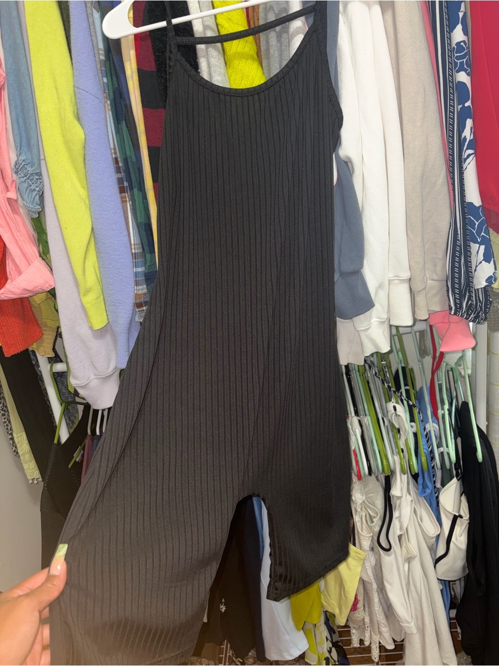 SHEIN Black Ribbed Scoop-Neck Jumpsuit